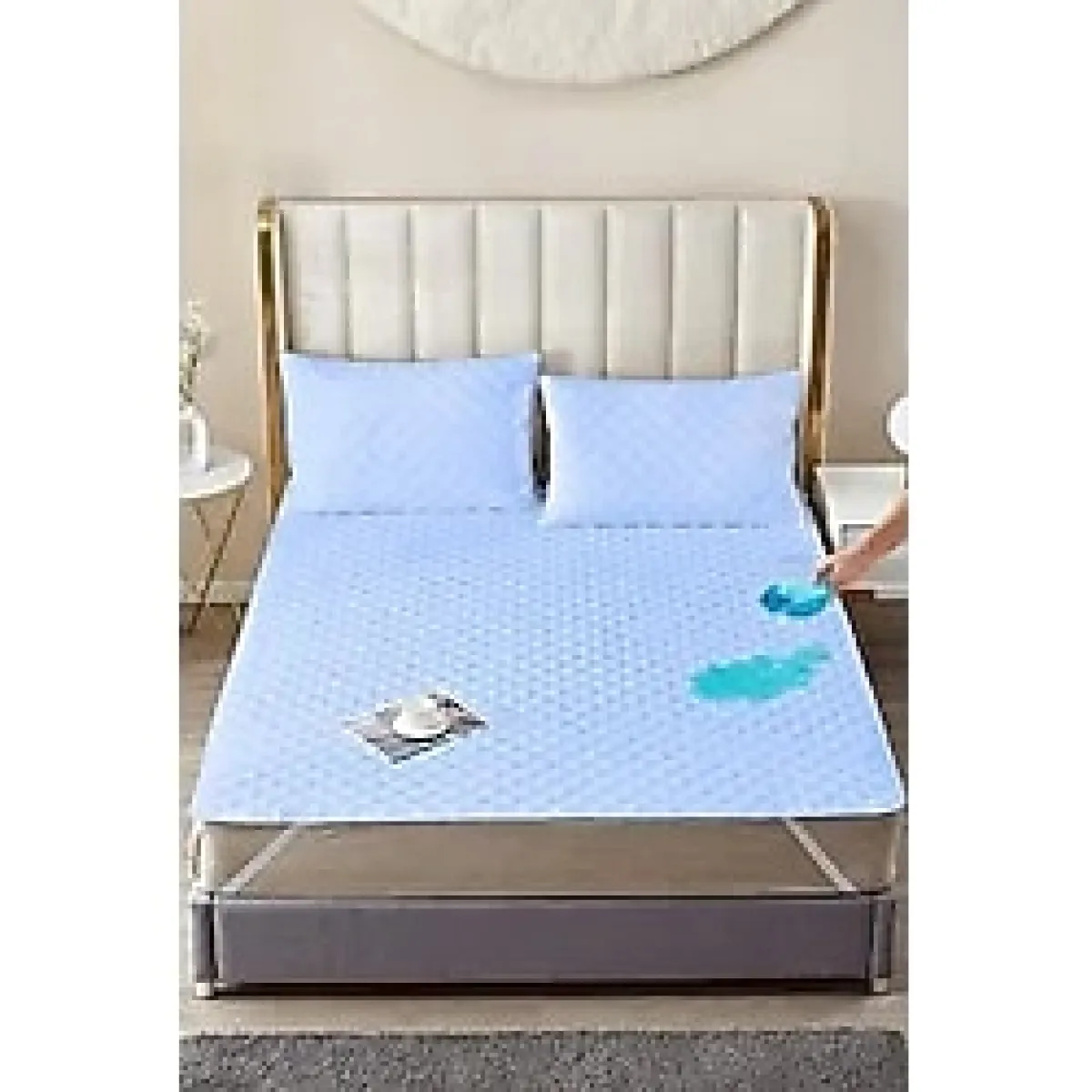 Zeynep Tekstil Eko Serisi Açık Mavi Sıvı Su Geçirmez Kapitoneli Yatak Koruyucu Alez Çarşafı Yatak Alezi